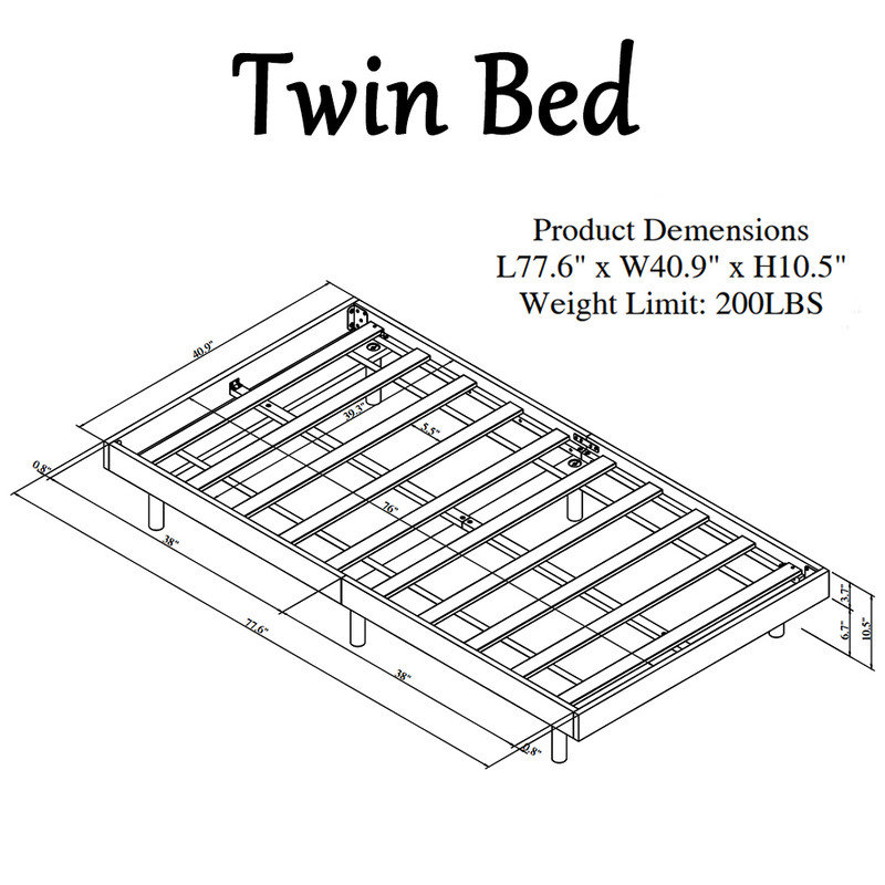 Wooden floating platform bed frame, Twin, White