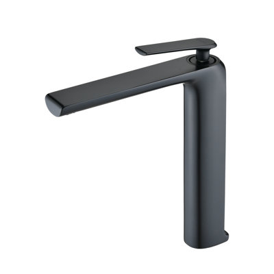 Robinet de salle de bain moderne à un arc à poignée simple et monocommande en noir mat