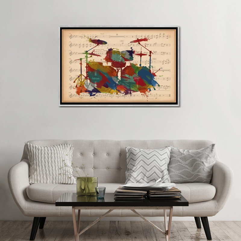 #2 de tambours multicolores sur une feuille de musique-impression d’art graphique, Pas de tapis, H 32 po x l 48 po x 1,5 po