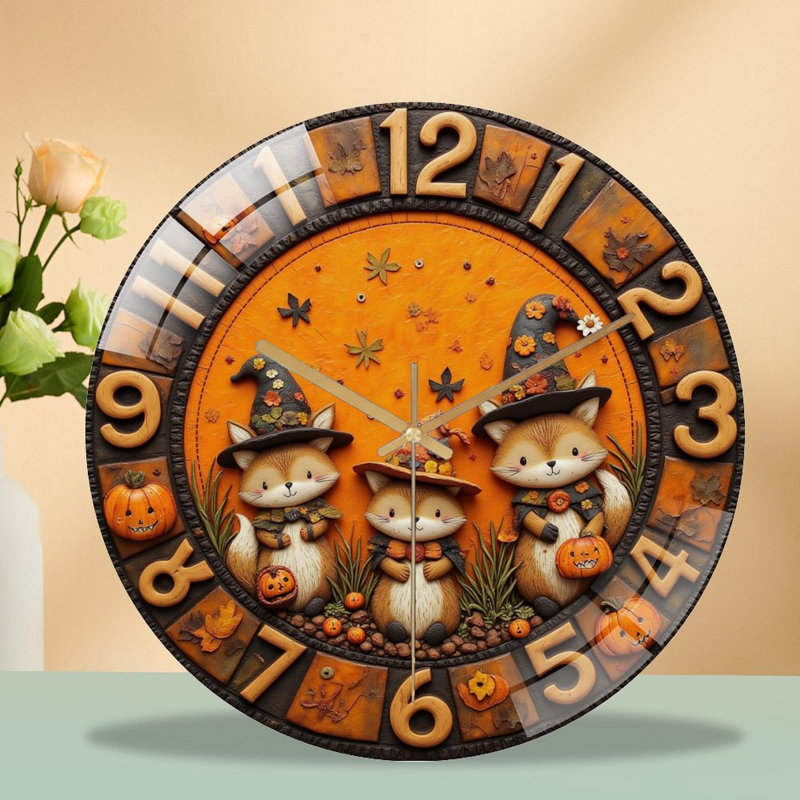 Foxes Halloween - horloge murale 12 po