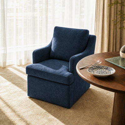 Upholstered Chenille Swivel Dining Chair with Curved Back and Armrests