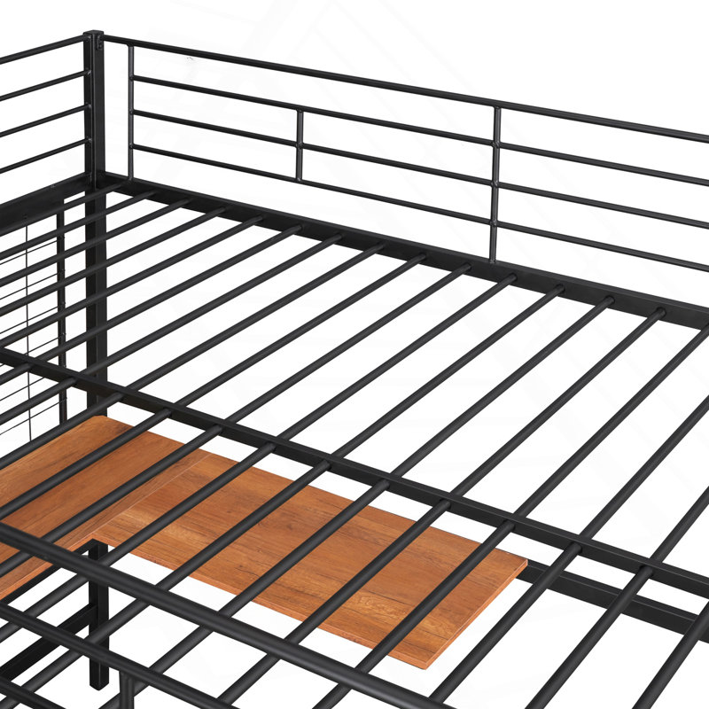 Lit mezzanine double en métal avec bureau et grille en métal, noir
