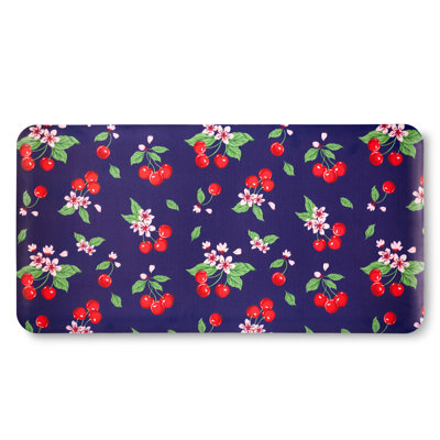 DRAPER JAMES Fruit Cherry Blossom Bistro Bevel Edge Comfort Kitchen Mat, Navy/Red, 20"x39"