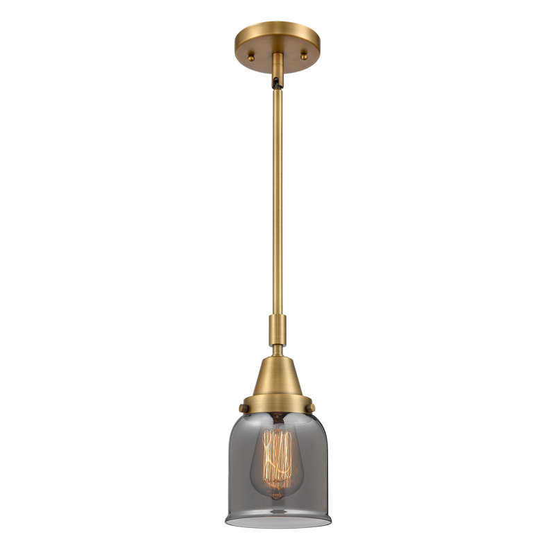 Luminaire suspendu 1 lumière à une cloche, H 44,12 po x l 5 po x P 5 po, Plaqué couleur fumée, Laiton brossé