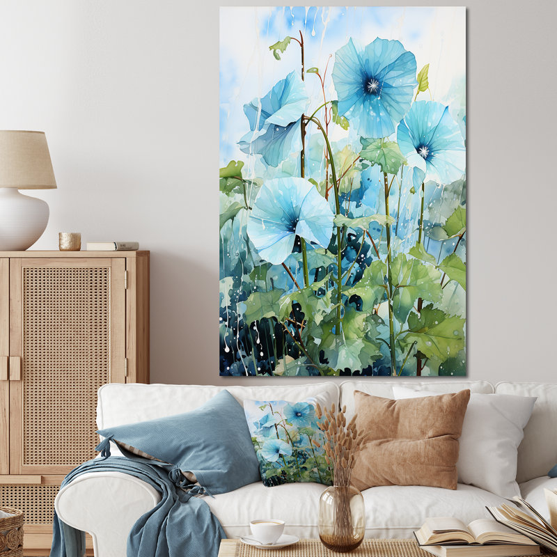 «Blue Morning Glory», art mural Dewy Blooms II, Toile tendue, 20" H x 12" W