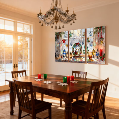 Christmas Christmas Window Scene With Decorations And Reflections Set of 3 Canvas Wall Art Prints