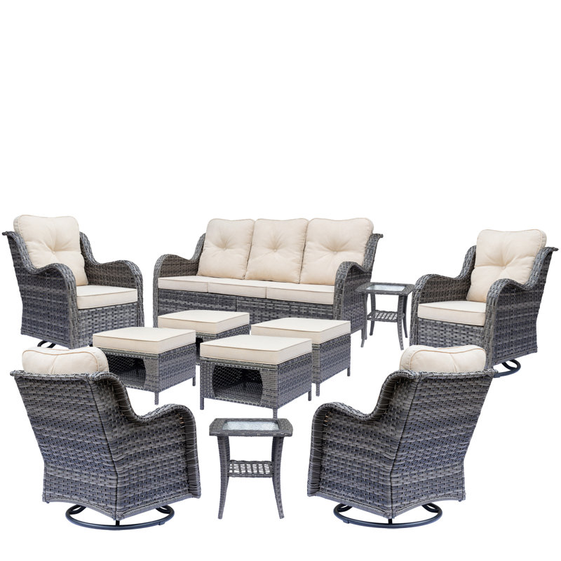 Ensemble de conversation pour 7 personnes avec coussins (ensemble de 11), Beige