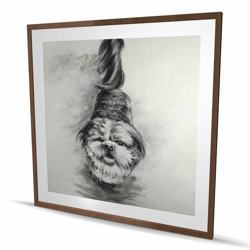 Dessin de chien heureux - reproduction encadrée pour la décoration intérieure