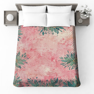 Couvre-lit matelassé floral sur fond rose toutes tailles