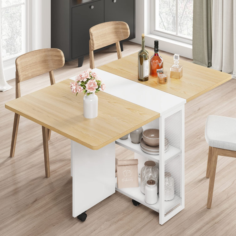 HOMCOM folding dining table with wheels flip wings 2 drawers and