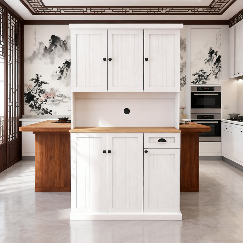 Ensemble de 1 armoire de rangement pour garde-manger autoportante blanche de 71 po, 6 portes + 1 tiroir (l 39,76 po x l 14,96 po x H 70,86 po), comptoir à micro-ondes pour un assemblage facile dans la cuisine