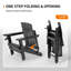 Chaise Adirondack pliante en PEHD noire surdimensionnée avec porte-gobelet