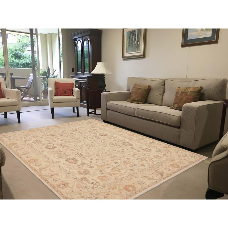 Tapis beige rectangulaire en laine noué à la main 9 pi x 11 pi 4 po Baccio