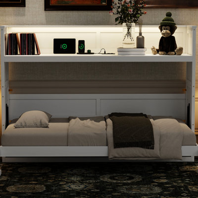 White Twin Xl Bed With Desk, Led And Port. Solid Wood Construction For A Functional Home Office Or Guest Room & . Build Stylish