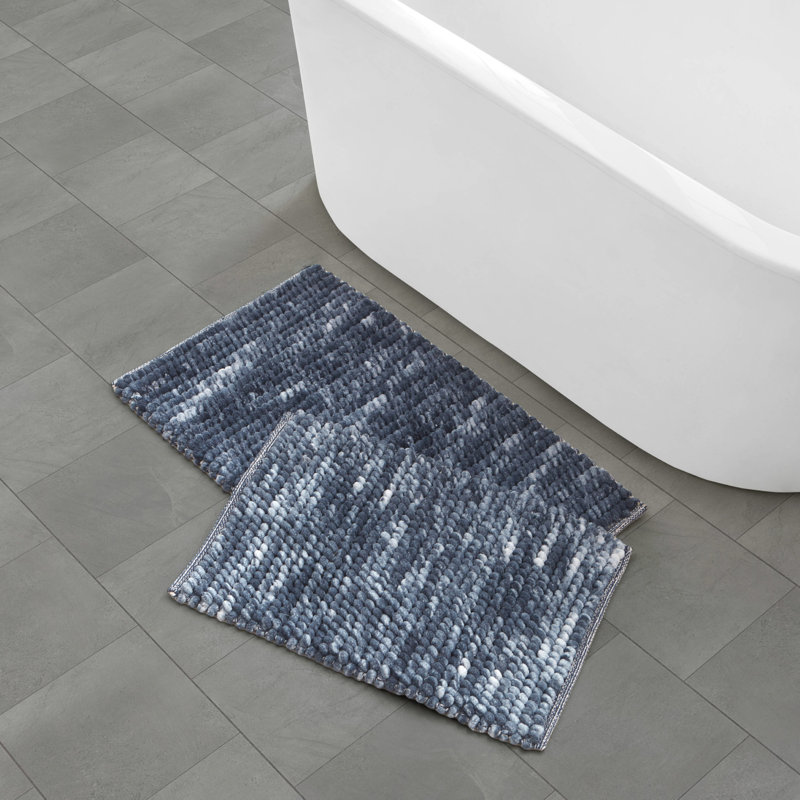 French Connection Space Dye Chunky Chenille Bath Rugs, Blue