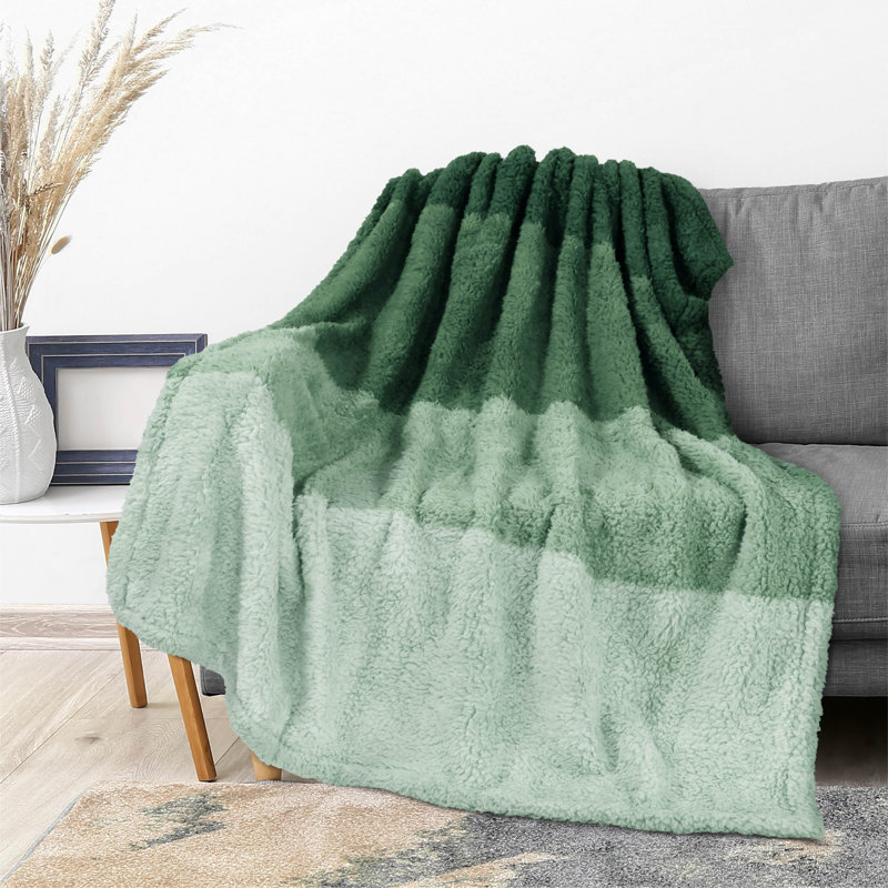 Jeté de lit Fluffy Sherpa, Lit simple, Dégradé / vert