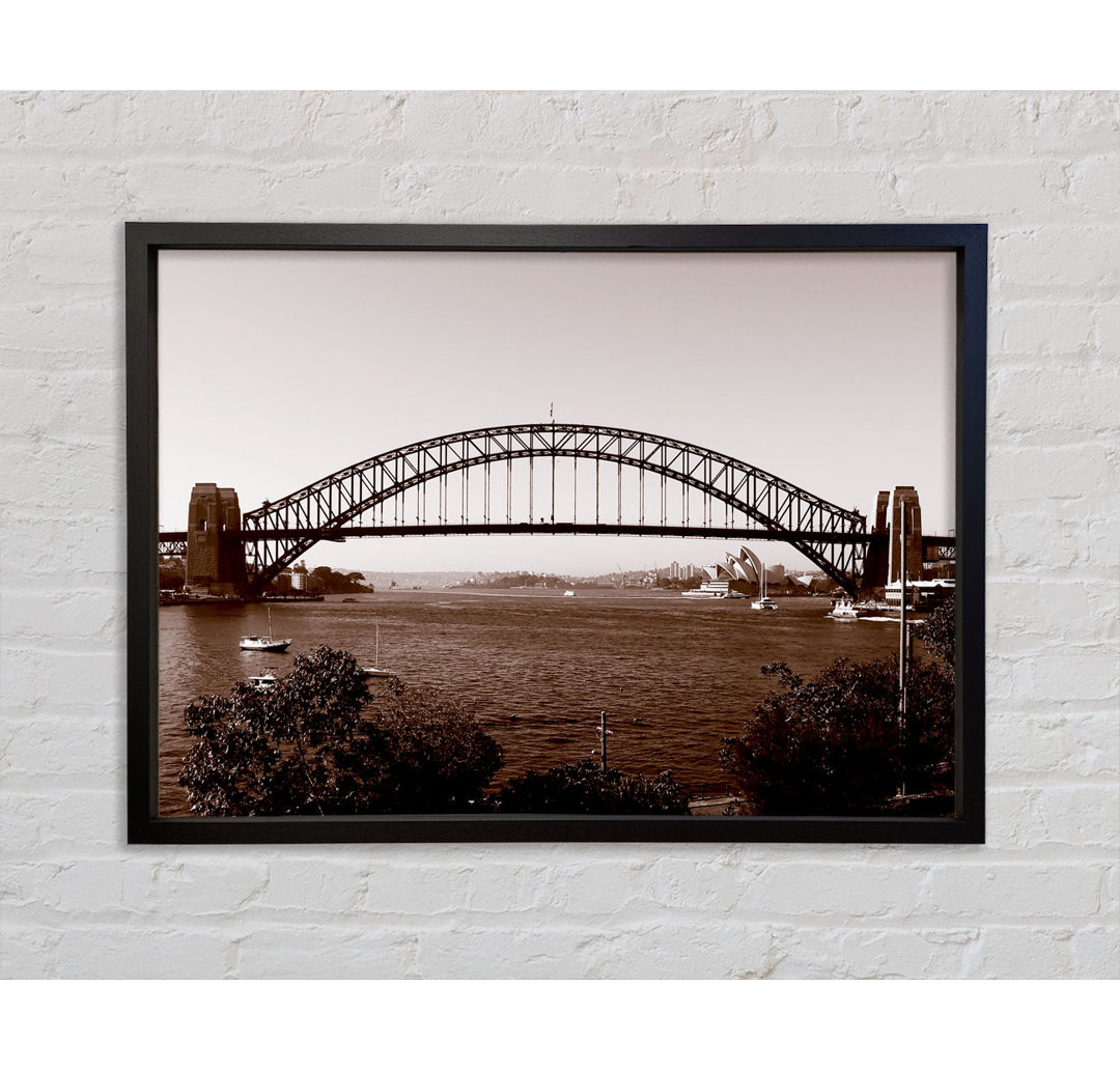 Sydney Harbour Bridge Retro Sepia - Einzelner Bilderrahmen Kunstdrucke auf Leinwand