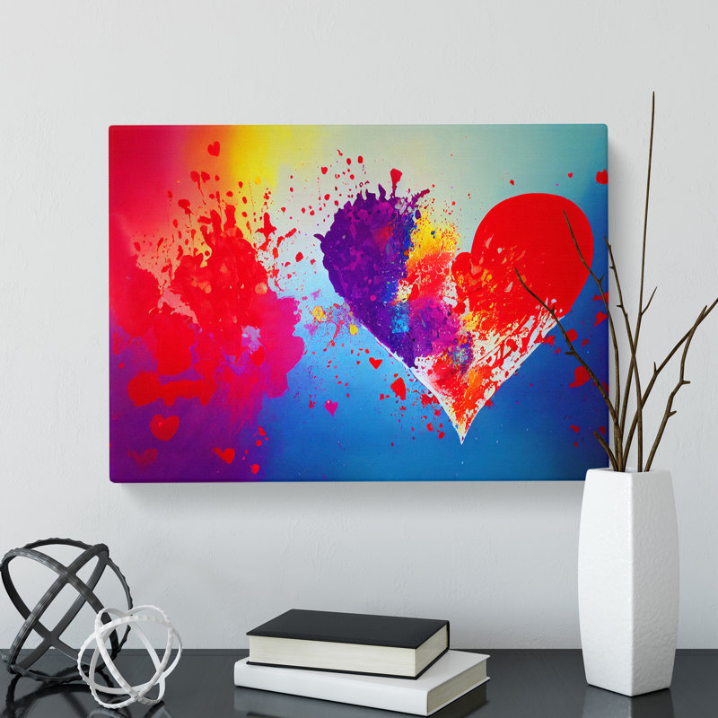 Love Heart Splash Vol.1 Abstract - Wrapped Canvas Painting, 40cm H x 60cm W x 3cm D