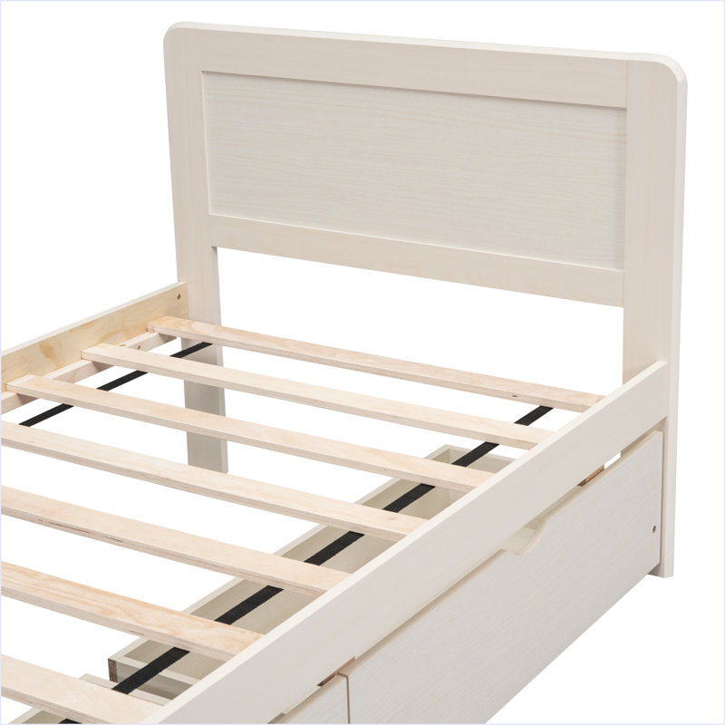 Base de lit plateforme avec 2 tiroirs de conception moderne, Blanc