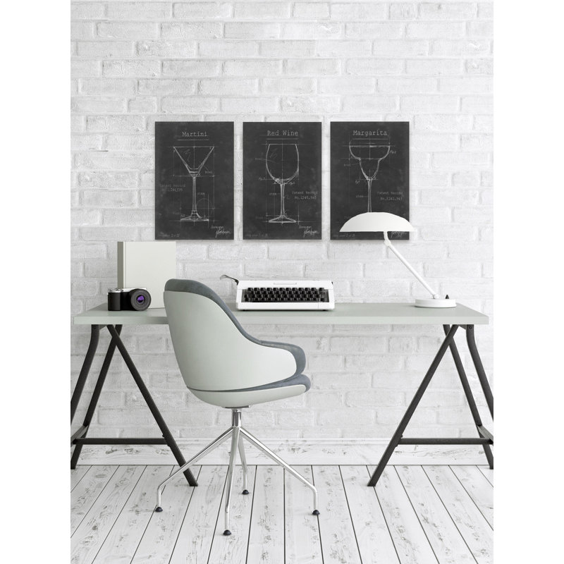 « articles bar blueprints x triptyque », ensemble de 3 reproductions d’art sur toile, H 12 po x l 8 po x L 1,5 po
