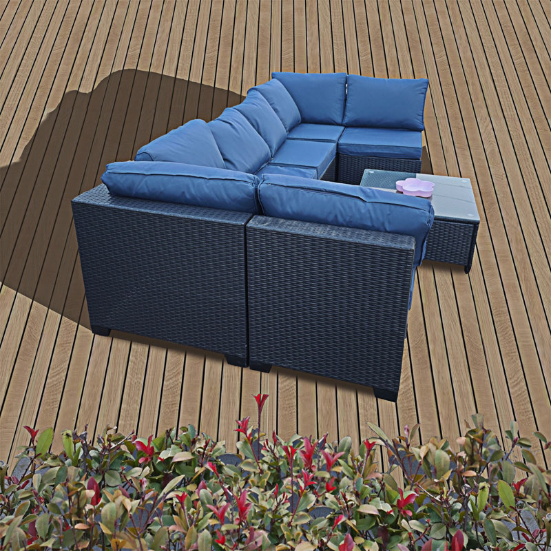 Ensemble de canapé modulaire d'extérieur, Bleu foncé