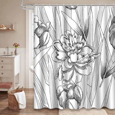 Rideau de douche à fleurs noires avec 12 crochets Black Flowers