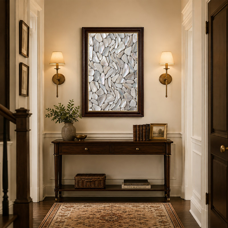 Art mural sur toile mosaïque blanche nacre blanche, 36"H x 24"W