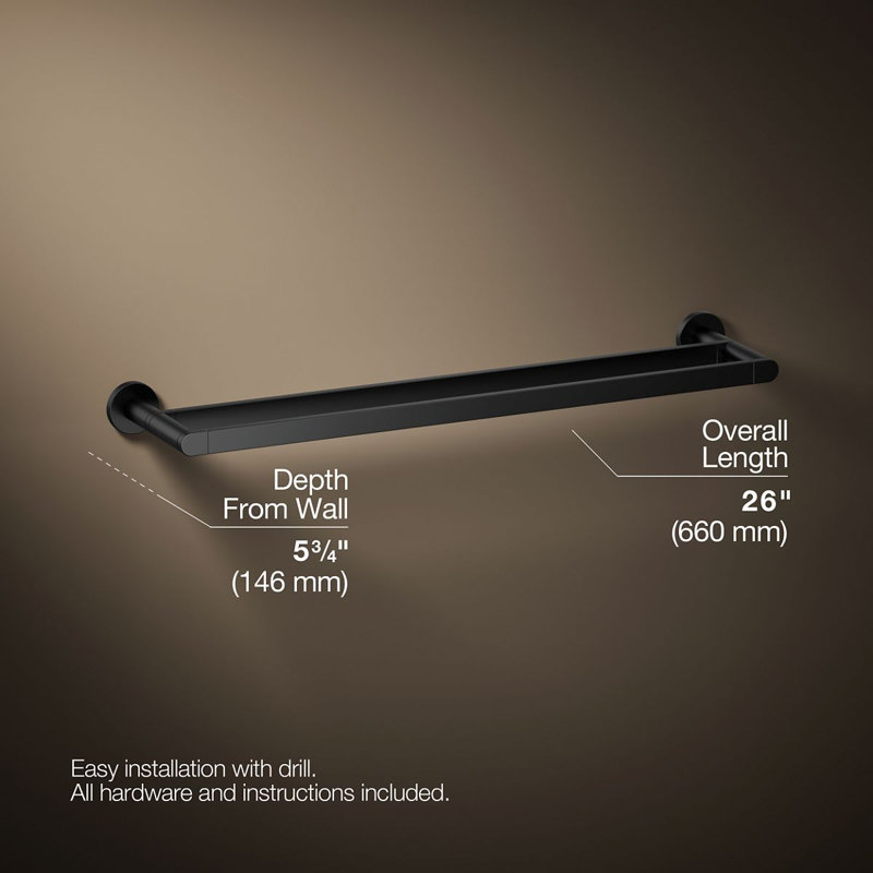 24" Wall Mounted Double Towel Bar, Matte Black