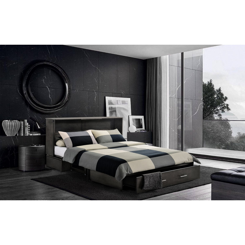 Grand lit escamotable avec matelas et rangement Seaside, Gris dévalé