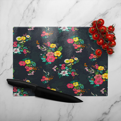 Floral Pattern Glass Chopping Board