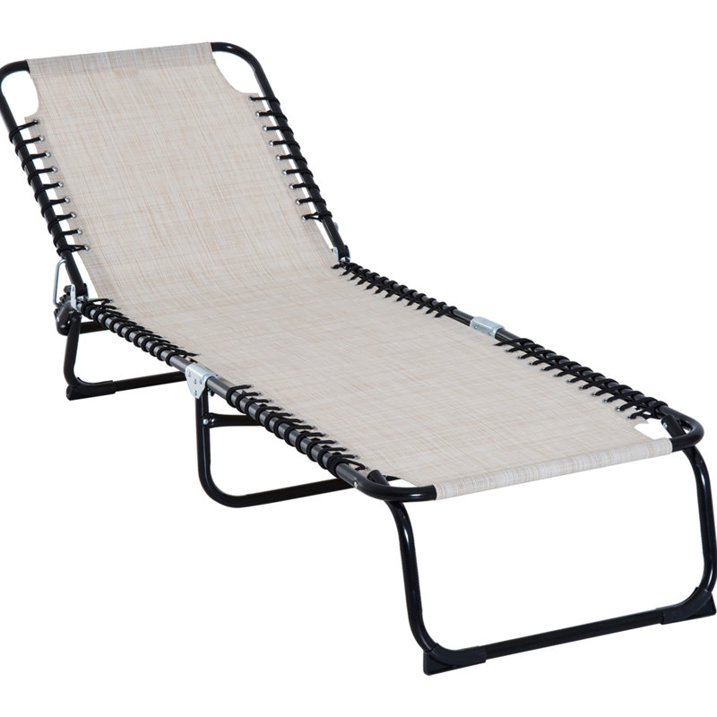 Foldable Sun Chair - 4 , Breathable Mesh, Cream White For Outdoor, Patio, Yard Beach Lounge Reclining Back, Foldable, Mesh Outdoor