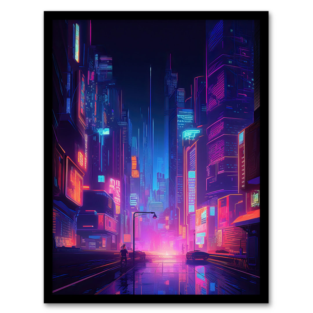 Mergita Synthpop City Modern Neon Futuristic Cityscape - Single Picture Frame Print