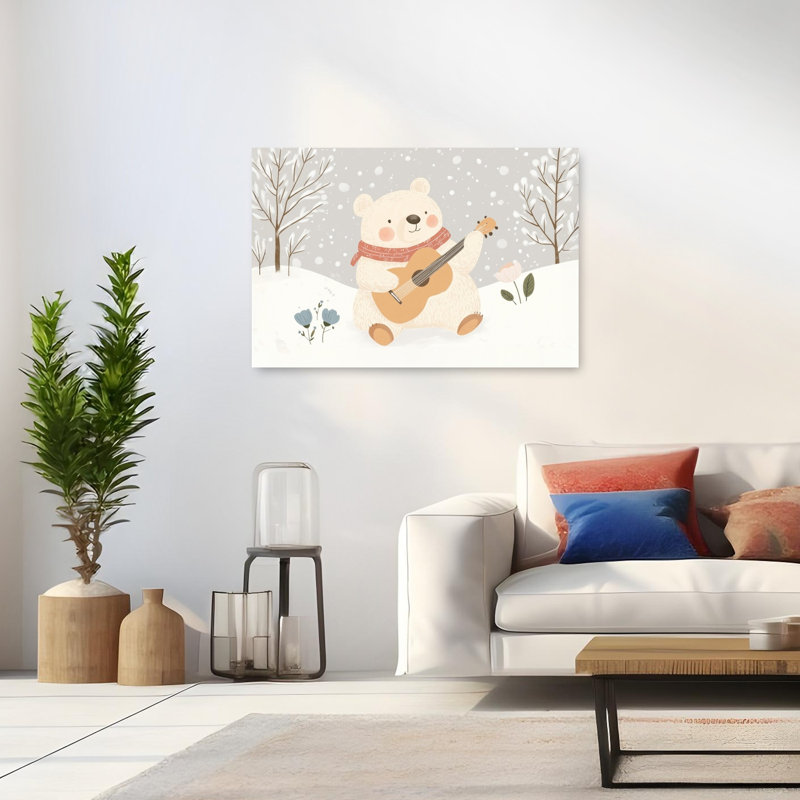 Cute Bear'S Song Abstract Contemporary Bear Flower Forest Wall Art Print by Mathieu - Wrapped Canvas Print