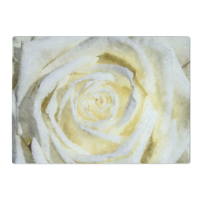 Tempered Glass Crisp White Rose Chopping Board