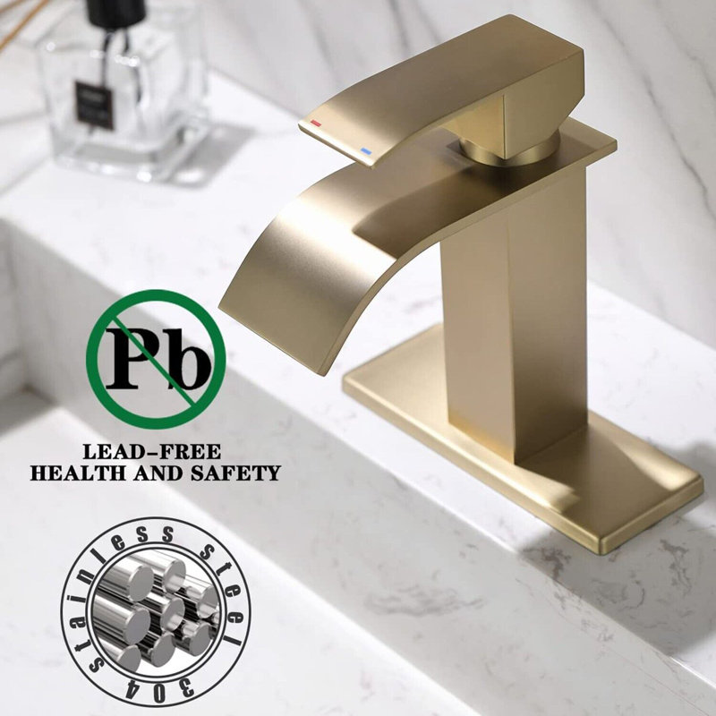Single-handle Bathroom Faucet with Drain Assembly, Brushed Gold