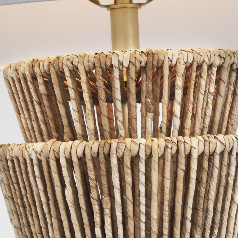 Chapman & Myers Antigua 30" Layered Table Lamp in Natural Abaca and Antique-Burnished Brass with Linen Shade