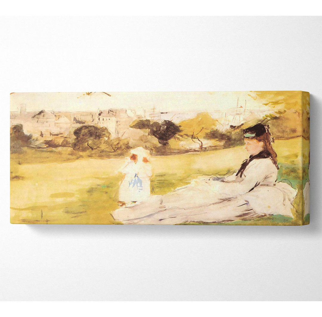 Morisot Frau und Kind auf einem Feld sitzend - Kunstdrucke auf Leinwand