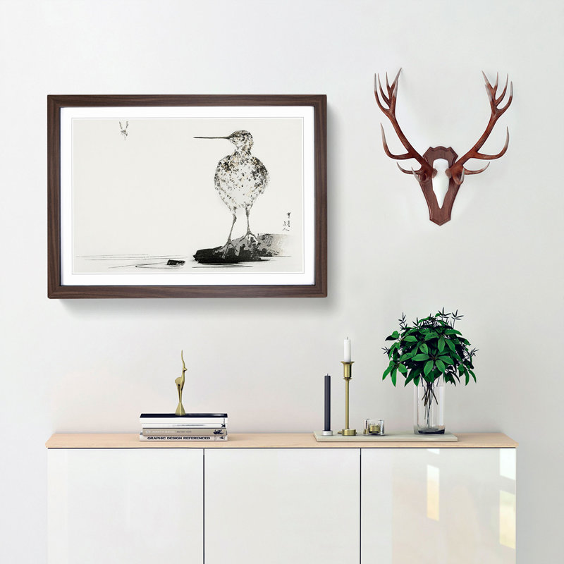 Common Snipe Bird by Watanabe Seitei - Picture Frame Painting Print, Walnut Framed, 27cm H x 36cm W x 2cm D