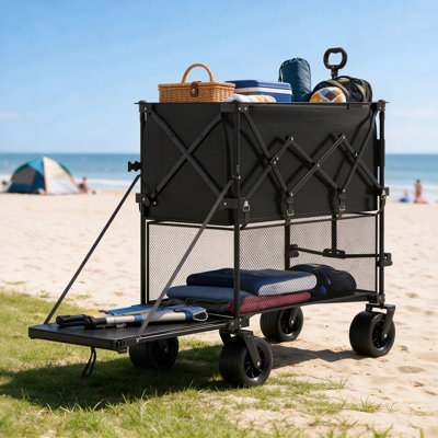 Chariot utilitaire pliable en acier 480L à deux étages avec chariot surélevé de 58 po et 52 lb avec roulettes tout-terrain