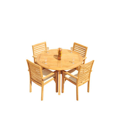 Douberly 4 - Person Teak Wood Patio Dining Set with Round Table