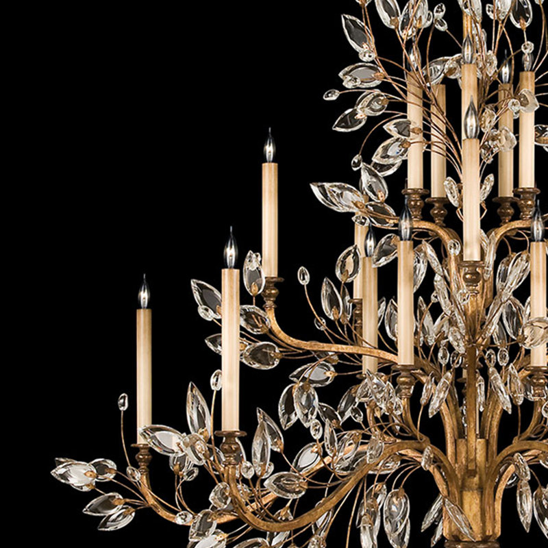 Lustre rond en cristal 75 po Laurel, Or antique