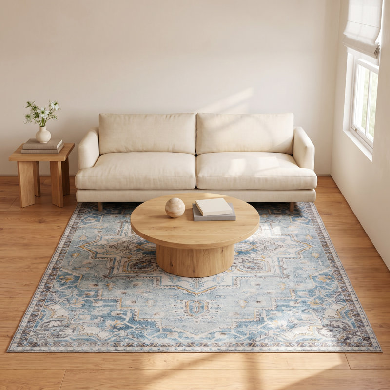 Maz Oriental Area Rug in Light Blue, Rectangle 7'6" x 9'6"