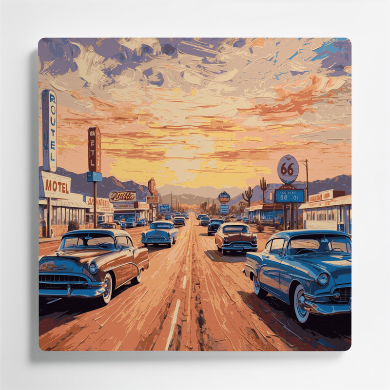 "Transport Route 66", art mural en métal brun, H 12 po x l 12 po x P 0,05 po