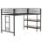 Junior Twin Loft Bed with Black Metal Frame & Cinnamon Wood Shelf – Space-Saving Kids & Teens Bunk with Ladder