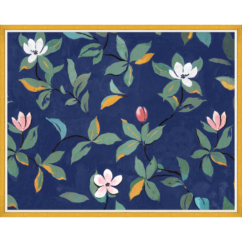 Midnight Blue Magnolias Print by Paule Marrot, 43" H x 54" W x 1.25" D, Gold Framed