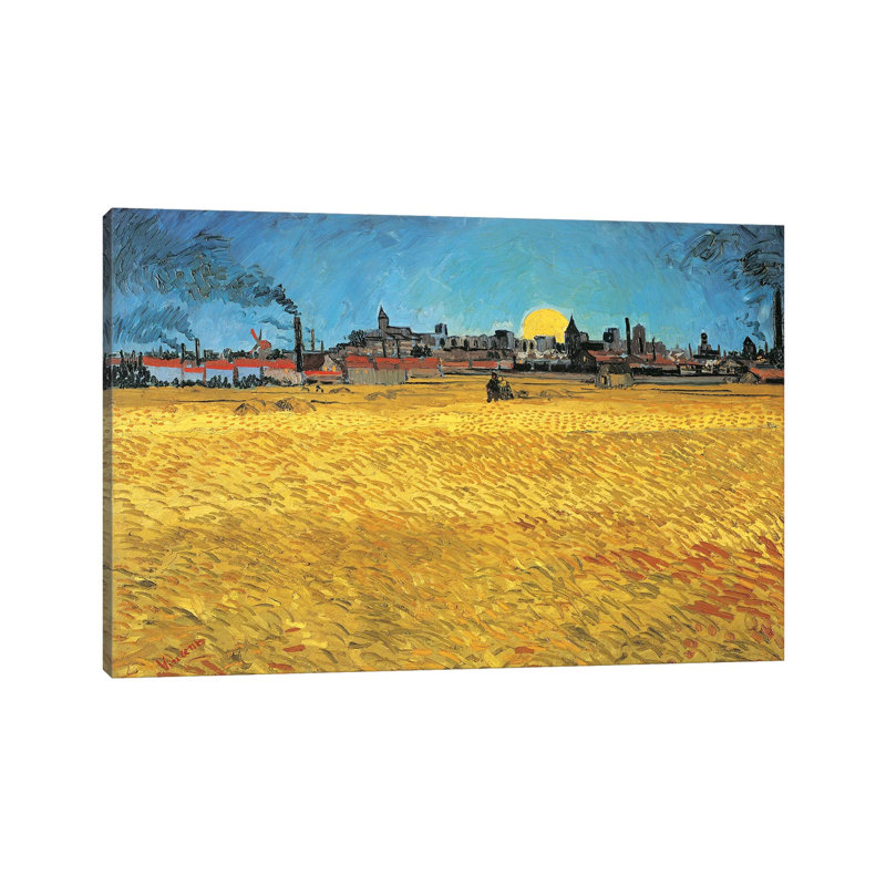 Sunset: Wheat Fields Near Arles by Vincent Van Gogh - Wrapped Canvas Painting