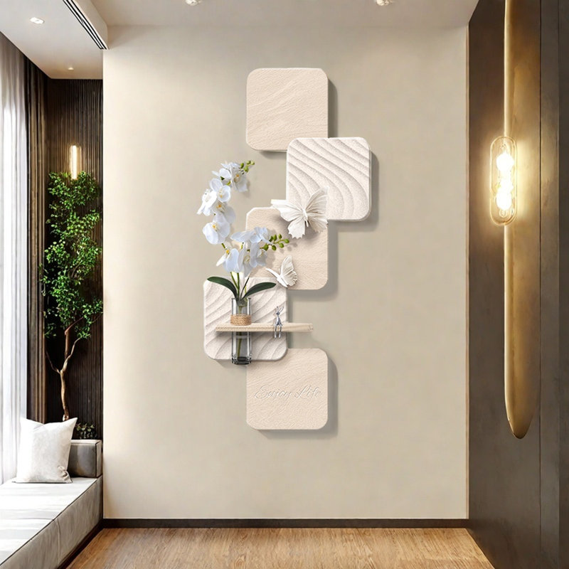 Style minimaliste - Décoration murale de plante hydroponique doublée de grès, Noir / Beige