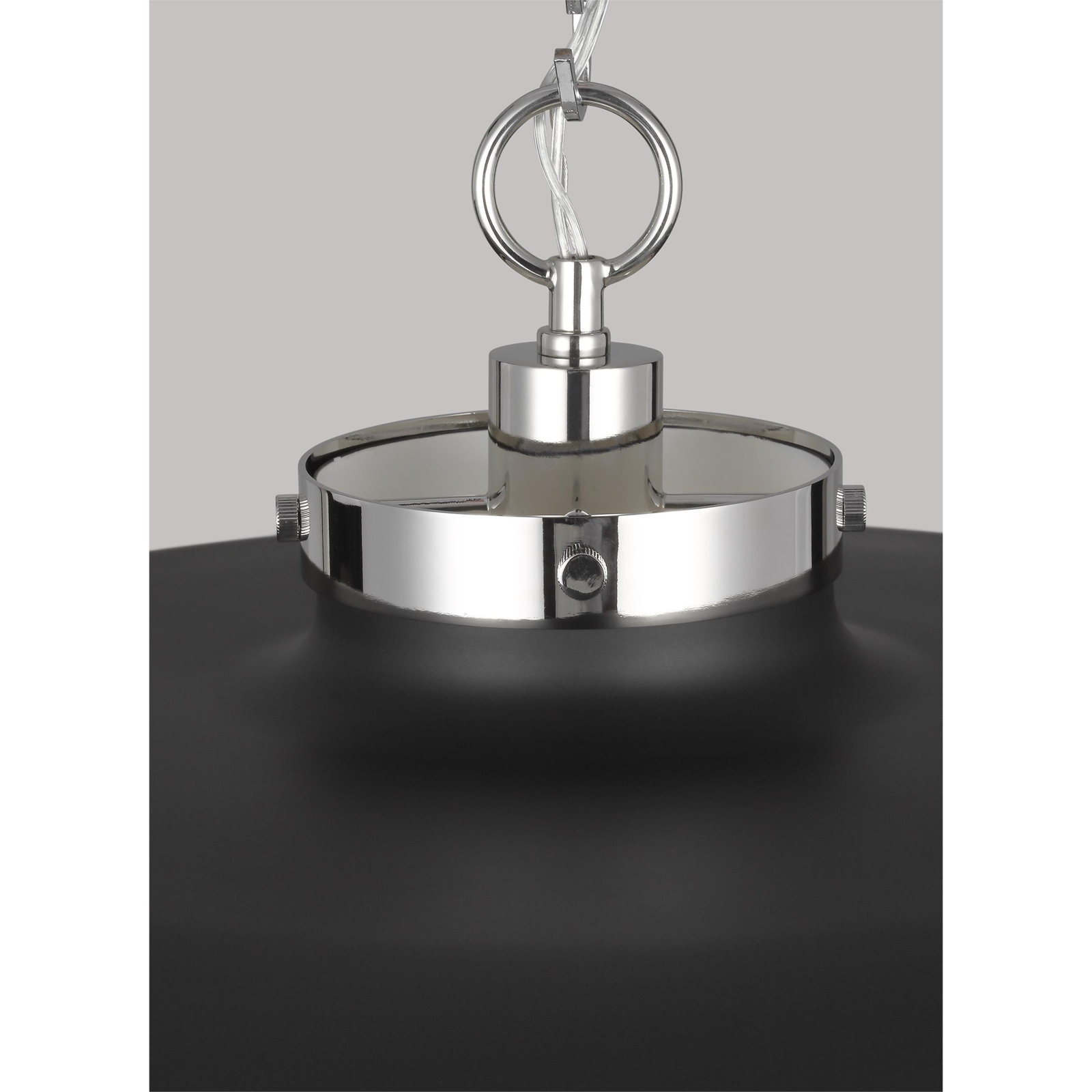 Tateos Single Light Metal Steel Dimmable Pendant, Midnight Black, Polished Nickel