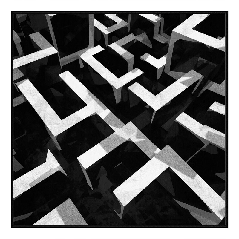 Machine Washable Paulett Modern & Contemporary Geometric Shapes Rug in Black – Black Binding, 5' Square
