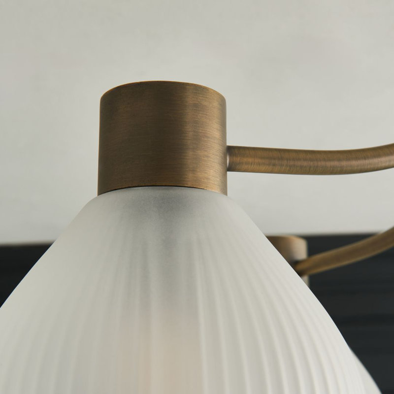 Glass Semi Flush Mount, 5 Lights, 335cm H x 572cm W x 572cm D, Antique Brass